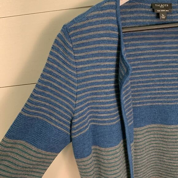 Talbots 100% merino wool striped open front long line cardigan petite small - Picture 4 of 8